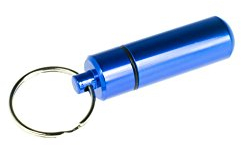 VANLO Pilulier porte-clés en aluminium bleu, petit, rectangulaire, facile à ouvrir et fermer, avec bouchon à vis, pour médicaments et comprimés, avec anneau porte-clés inclus, 1 unité