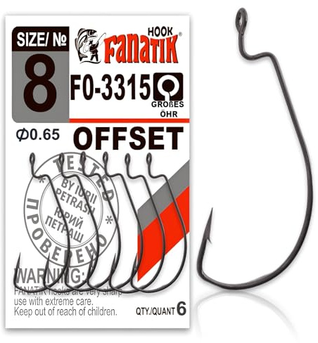 FANATIK Haken Offset FO-3315 gr. 8, 6, 4, 2, 1, 1/0, 2/0, 3/0, 4/0, 5/0 jig Angel Fishing Hook für Gummiköder