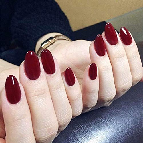 Handecss 24 Stück falsche Nägel Wein Bling Glitter Gel glänzendes Finish natürliche kurze ovale Nägel Full Cover Salon Nägel Kunst für Frauen