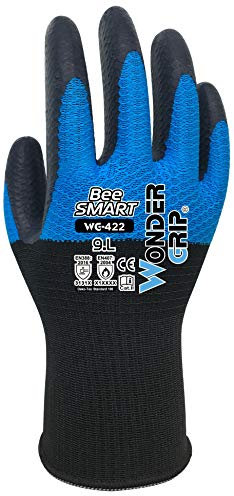 Wondergrip - Bee-Smart - WG-422 Safety Gloves - Ultra-Lightweight Liner - HDML Coating - Bee-series Knitting - DuaLiner Technology - High Grip & Ergonomic Fit - Blue - Medium