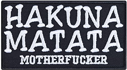 Parches ropa termoadhesivos: Parche HAKUNA MATATA, Motherfucker (Rey León) para planchar. Pegatina para motociclistas. Aplicación para chaqueta, chaleco, jeans, 90x50mm