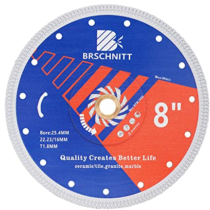 Diamant Trennscheibe Fliesenscheibe 200mm - BRSCHNITT Turbo Mesh Diamantklinge mit X Felgensegment für Hart Keramik Porzellan Fliesen Granit.