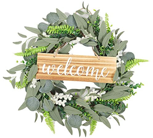 LUOSHUAI Corona Natalizia per Porta Simulazione Corona Benvenuto Carta di Benvenuto Albizia Salice Foglia di Legno Porta in Legno Appeso Pendente della Porta della casa Ghirlande Natalizie