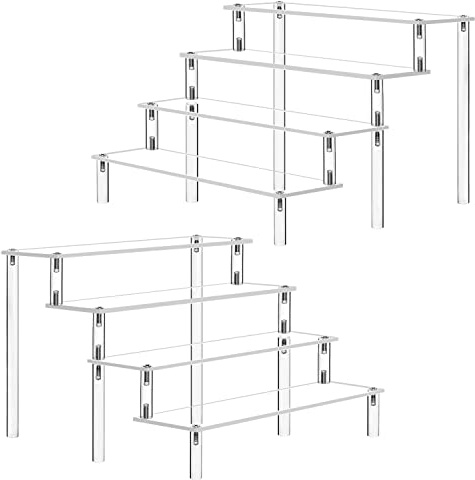 Acryl Riser Display Regal Ständer für Amiibo Funko Pops Figuren, 4-Stufig | Tischplatte Klar für Kosmetik Kunsthandwerk Nagellack Gewürz, Schmuckständer Cupcake Dessert Figures, 2-Stück (30cm)