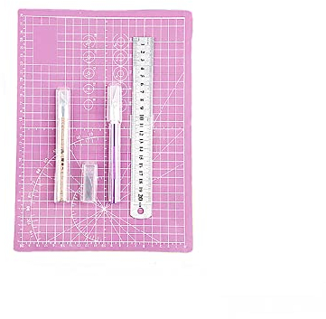 SagaSave A4 Handwerk Schneidematte Set, Schneideschablonen Messer Set mit Schneidematte, Lineal und Universalmesser, DIY Basteln Werkzeugset für Modellbau, Basteln, Nähen (Rosa)