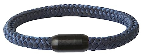 Paris Montana Pulsera trenzada de cuerda marinera con cierre magnético de acero inoxidable negro, diseño náutico y resistente al agua, 8 mm de diámetro, hecha a mano, varios colores y longitudes, 19