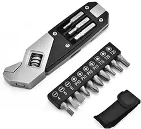 Nemeaii 17-in-1 Stainless Steel Adjustable Wrench Foldable Pocket Multi Tool Multifunctional Spanner Screwdriver Bits Kit Black