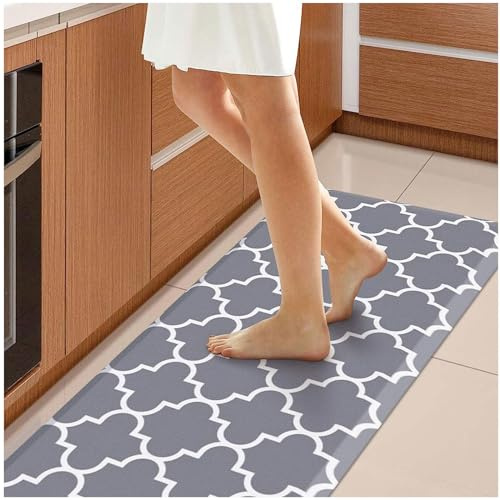 0.47 Pouce Tapis De Cuisine ， Tapis ImperméAbles Non SaséS Ergonomiques Tapis De Cuisine en Mousse à MéMoire ， pour Le Bureau du Puits De Maison,Gray-17.3×60