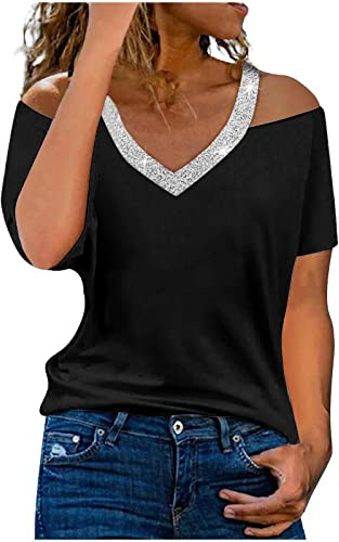 Uwdiohq Offerte del Giorno Bluse Donna Eleganti Maglie Donna Maniche Corte Top Elegante per Cerimonia Scollate