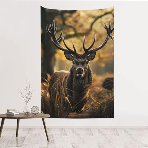 YKLJG Wandteppich mit Geweih und rotem Hirsch, bedruckt, 102 x 152 cm, Wandkunst, Dekorationen für Wohnzimmer, Schlafzimmer