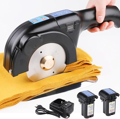 Taglierina Elettrica Rotativa per Tessuti, Taglierina per Tessuti Senza Fili con 2 Batterie, Spessore di Taglio Massimo 40 Mm, Lame da 100/110/125 Mm, Forbici Elettriche Portatili per Tessuti per