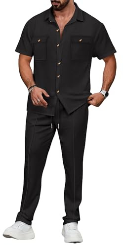 Veriliss Tuta da Ginnastica da Uomo 2 Pezzi Casual Atletica Jogging Estiva per la Palestra Abbigliamento Maniche Corte Pantaloni Lunghi