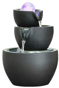 Fuente de Interior Fuente de Escritorio con Horno de cerámica, Cambio de Esmalte, humidificador de Agua Corriente, Bola Feng Shui, Fuentes pequeñas de Escritorio Fuente de Mesa(Negro)