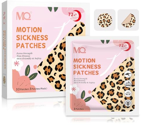 MQ Motion Sickness Patches-33 Count,Travel Sickness Patches Non-Drowsy,Fast Acting & Long Lasting 72H,Sea Sickness Patch for Cruise,Car, Air Travel,Leopard Pattern