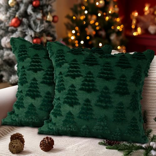 Lanpn 2 Stück 40x40cm Kissenbezüge Weihnachten, Weihnachtsdeko Kissenbezug Kissenhülle Weihnachten Grün Christmas Kissenbezug für Büro Home Wohnzimmer Schlafzimmer Couch Bett Sofa Dekor (Grün)