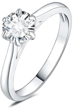JewelryPalace 0.5ct klassisk 14K vitguldpläterad solitärring för kvinnor med Moissanite, simulerad diamant ringar med rund sten, enkel förlovningsring 14,5