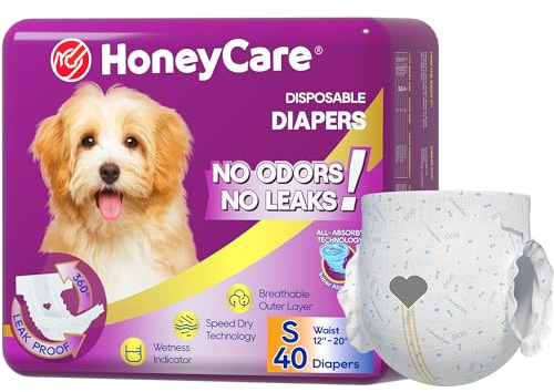 HONEY CARE All-Absorb Disposable Female Dog Diapers, Improved, Super Absorbent, Breathable, Wetness Indicator (S-40count)