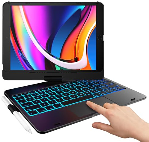 typecase Touch for iPad 9th Generation Case with Keyboard (10.2, 2021),Multi-touch Trackpad,10 Color Backlight, 360° Rotatable, Thin & Light for 8th Gen (2020),7th Gen (2019), Air 3,Pro 10.5 (Black).
