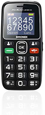Brondi Amico Unico, Telefono cellulare GSM per anziani con tasti grandi, tasto SOS e funzione da remoto, dual SIM, volume alto, Nero