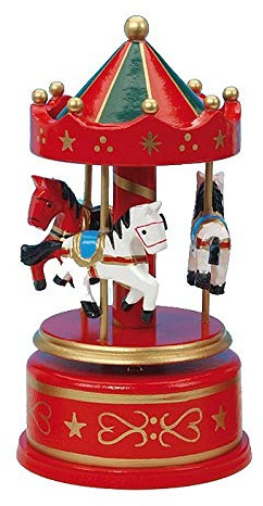 Miniatur Karussell aus Holz mit Spieluhr/Spieldose/Musikbox, rotierenden Pferden und 18-Ton-Federspielwerk - Boléro (Maurice Ravel)