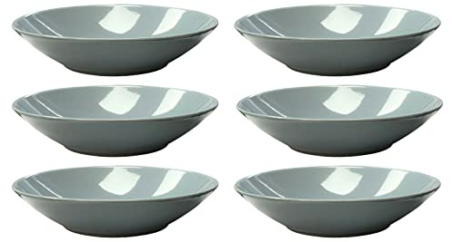 Rammento Set of 6 Large 725ml Stoneware Bowls, Grey Reactive Glaze Dinner Set | Serving Bowls for Soup, Pasta, Noodles & Salad | Dishwasher & Microwave-Safe Crockery Dinnerware Dining Set for 6 People