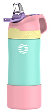 Fjbottle Niños 400ml Botella de Agua Acero Inoxidable con Pajita, Sin Fugas, sin bpa botella termica Reutilizable