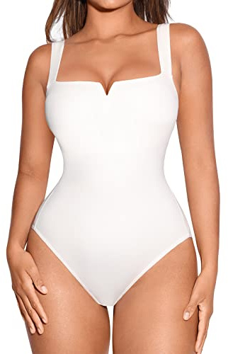 FeelinGirl Shapewear Bodysuit för kvinnor – Midjeformande, sommarmode med fyrkantig halsringning och V-formad öppning för utgångs-tanktops