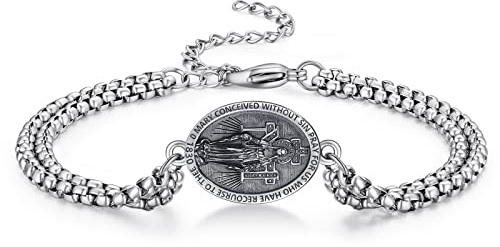 ADMETUS Wundertätige Medaille Armband Sterling Silber Jungfrau Maria Armband Heilige Maria Medaille Religiöse Geschenk für Herren