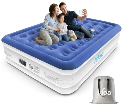 iDOO Matelas Gonflable avec Pompe intégrée, Auto-gonflage/dégonflage en 3 Minutes, Lit Gonflable avec revêtement Confortable,Idéal en Camping 152 x 203 x 46 cm 295kg Max, 2 Personnes, Bleu