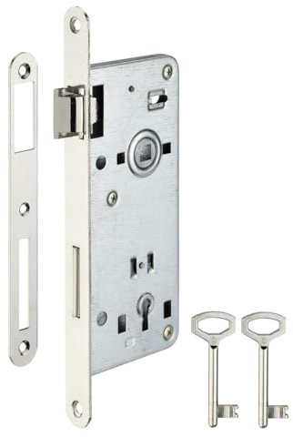 Serrure Encastrable à Clé, pour Porte de Chambre, Carré 8 mm, Axe 50 mm, Entr'axe 90 mm, Bouts Ronds, Sécurité Optimale, Installation Facile, 2 Clés Incluses, Matériau Acier, THIRARD