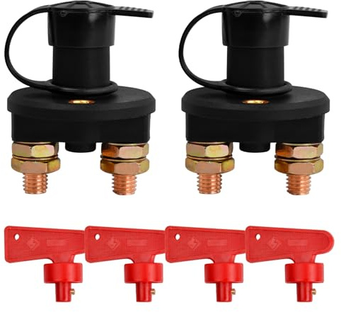Pinsheng Interruptor Principal Desconector de Coche 12V, 2 Piezas Interruptor de Desconexión de Batería Aislador, Desconector de Batería de Coche Barco Moto Camión con 4 Llaves Extraíbles