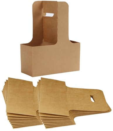 Cunguv 2-Cup Drink Carrier with Handle Kraft Paperboard Handled Coffee Cup Holder Take Out Cup Carriers 20 Count for Mother's Day