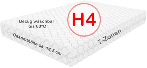 Crownmiller 7- Zonen Matratze Gigant Plus 90 x 200 cm H4/fest- ca. 14,5 cm, Bezug waschbar bis 60 Grad, Oeko-TEX® 100