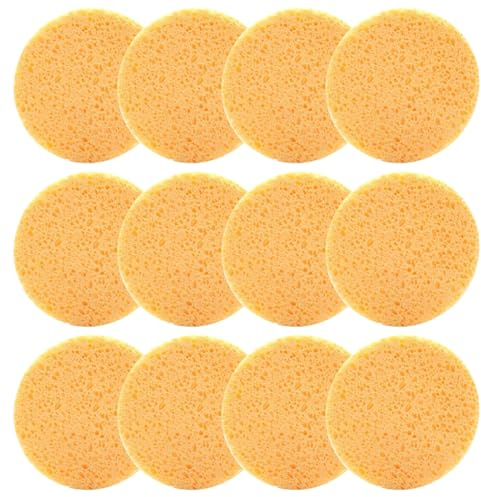 12Pcs Large Facial Sponges Reusable Natural Face Sponges Cleansing Puff Mask Sponges Make Up Remover Sponges Pads Cellulose Sponges Face Wash Sponge Reusable Round Face Sponge for Facial Cleaning SPA
