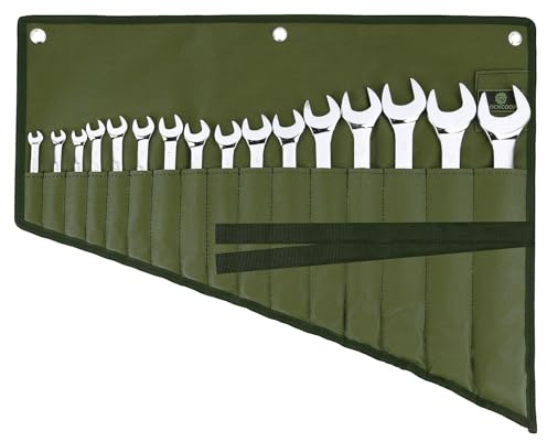 ROCKCOON Schraubenschlüssel-Organizer mit 16 Taschen, Schraubenschlüsseltasche zum Aufrollen mit wasserdichtem Oxford-Tuch, Werkzeugtasche für Schraubenschlüssel-Organisation, Grün