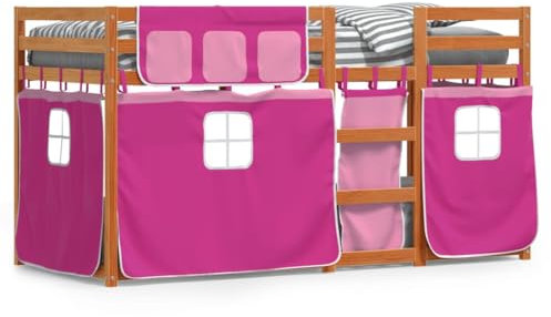 qohoio Etagenbett mit Vorhängen Rosa 90x200 cm Kinder Etagenbett Kinderbett Doppelbett Kinderhochbetten Bett Massivholz Kiefer - 3283948