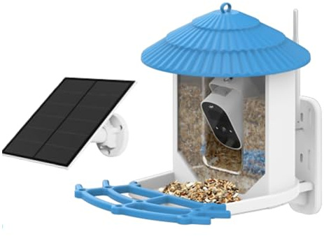 Intelligent fågelmatare PNI MyBird PT035 med 4MP WLAN-kamera och 3 W solpanel, dedikerad tillämpning, rörelsedetektering, omedelbara meddelanden, dubbelriktad ljud, mörkerseende