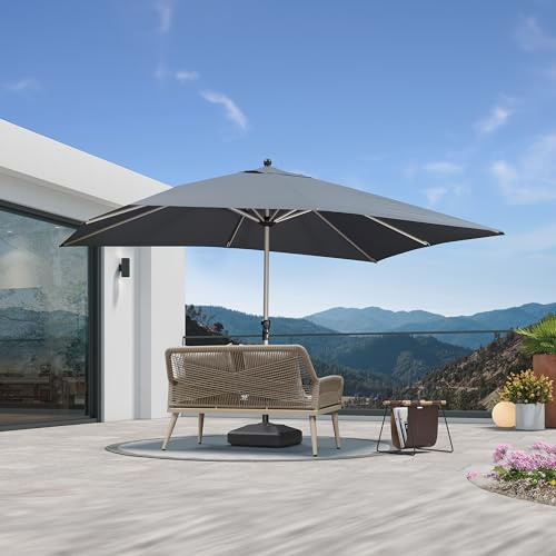 PURPLE LEAF Sonnenschirm 270 × 350 cm Rechteckig mit Kurbel UV-Schutz, Grau | Robustes Aluminium, Wasserabweisend, Einfache Montage, Leichtgängige Kurbel, Gartenschirm UV-Schutz XL-Schatten für Gewerbe