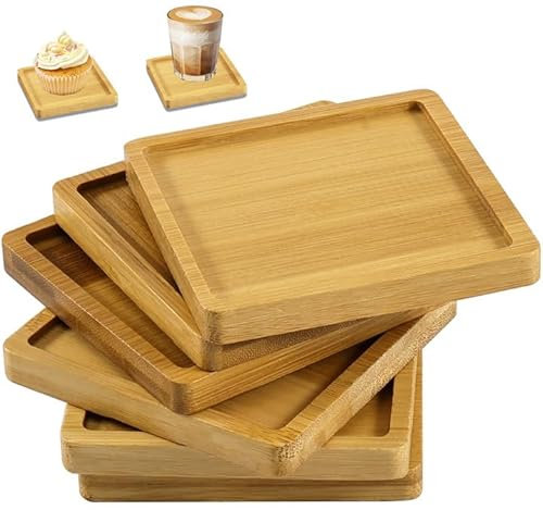 6 bandejas de bambú cuadradas, 9 cm de madera, mini bandejas de madera, posavasos de mosaico hechos a mano, bandeja pequeña para servir, para piedras de mosaico, posavasos de bambú