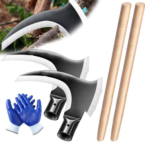 Nbzsmlkn Faux Double en Acier Au Manganèse Haute Résistance, Faucille à Gazon en Acier, Ensemble D'outils De Jardinage pour Faucille De Désherbage, Faucille avec Lame à Double Tranchant (2 pièces)
