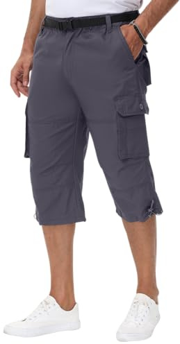 NANAMEEI Pantaloni cargo 3/4 da uomo, shorts estivi casual, pantaloni sportivi tre quarti, con tasche multiple, grigio scuro, 3XL