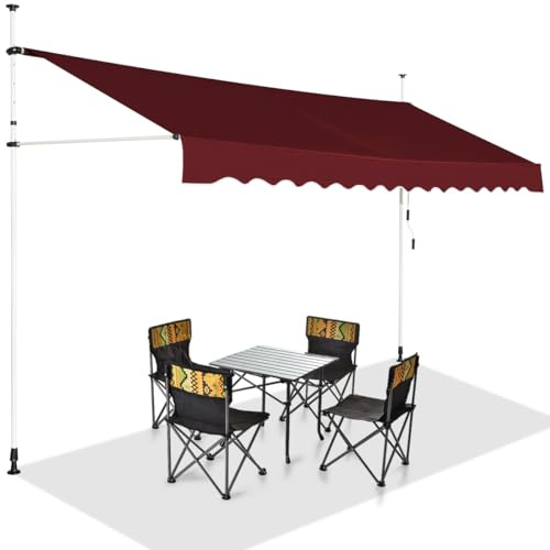COSTWAY Klämmarkis 400 cm bred, balkongmarkis utan borrning, UV-beständig, höjdjusterbar, vattenavvisande, markis med handvev, solmarkis, solskydd för balkong, vinröd
