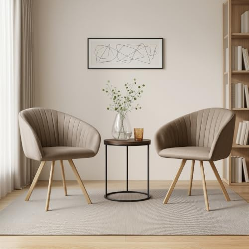 Nizzenithal 2er-Set Drehbare Esszimmerstühle – Modern Gepolsterte Stühle mit Lehne & Metallbeinen in Holzoptik, Beige Akzentstühle für Esszimmer, Wohnzimmer, Büro