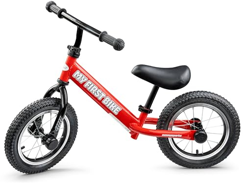 Crystals 12 Kids Balance Bike – Lightweight No Pedal Training Bicycle for 2-6 Year Old Boys & Girls – Adjustable Seat & Handlebar – Toddler Walking & Running Bike – (My First Bike, RED)