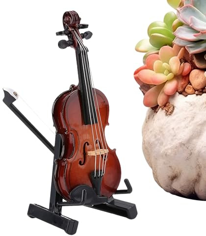 Miniatur Violine Geigen Musikinstrument Miniatur mit Ständer | Sammlerstück Ausstellungszubehör, Holzhandwerk Dekoration für Büros und Schlafzimmer