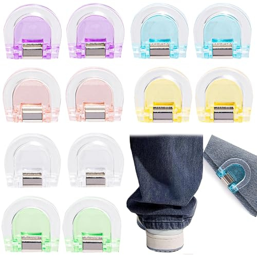 DHER 12 pcs Hosenbein kürzen befestigungsclips hosenbeinclips ohne Nähen | Hosenbeinfixierer verstellbare Befestiger ohne Nähen, unsichtbare Befestiger zum Kürzen Langer Hosen