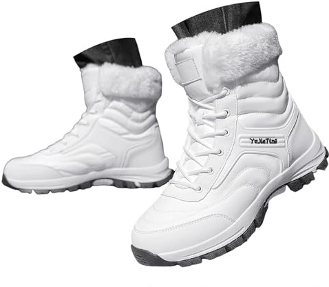 Bottes d'hiver pour homme - Doublées - Imperméables - Chaussures d'extérieur - Doublure en peluche - Semelle en caoutchouc antidérapante - Anti-saleté - Pour les loisirs, Blanc., 44 EU