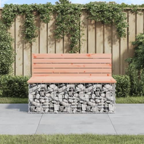 JHQHSM Garden Bench Gabion Design 103x70x65 cm Solid Wood Douglas Outdoor Seating with Galvanized Steel Basket Base for Patio Backyard