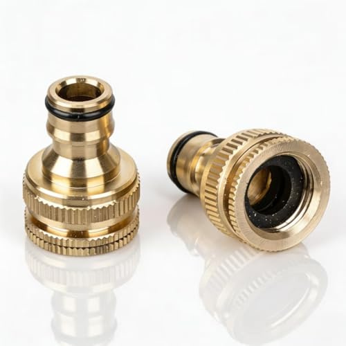 Kontazmi 2 unidades de acoplamiento rápido de latón de 1/2 pulgadas y 3/4 pulgadas 2 en 1, rosca interior para grifo, adaptador de conexión de manguera compatible con sistema de conexión Gardena