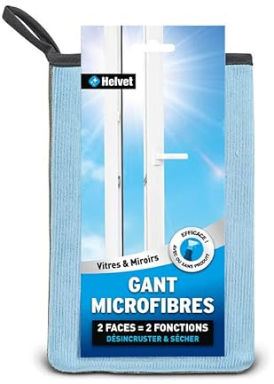 Helvet Gant Microfibre Spécial Vitres – 2 Faces Spécifiques : Une Face pour Désincruster et Une Face pour Sécher sans Laisser de Trace